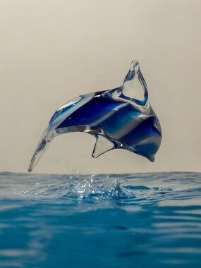 Murano Style Hand Blown Blue Glass Dolphin Figurine